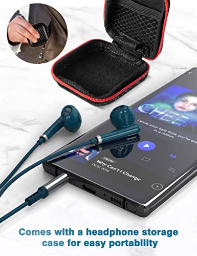 ACAGET 3.5mm Jack Headphones for iPhone 6S Plus 5S 5 SE, Wired Earbuds with Microphone Volume Control Noise Cancelling Earphones HiFi Stereo Headphone for Android Samsung Galaxy A14 A23 A03S A71 Blue