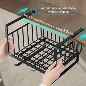 Shelves Organizer Under Sink Organizer Cabinet Hooks Kitchen Shelf Basket Under Cabinet Shelf Storage Basket for Storage Shelves Bathroom Storage Kitchen Organizers(2 Colour 7.3×9.9×10.5in)(black)