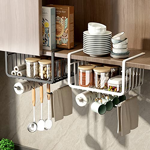 Shelves Organizer Under Sink Organizer Cabinet Hooks Kitchen Shelf Basket Under Cabinet Shelf Storage Basket for Storage Shelves Bathroom Storage Kitchen Organizers(2 Colour 7.3×9.9×10.5in)(black)