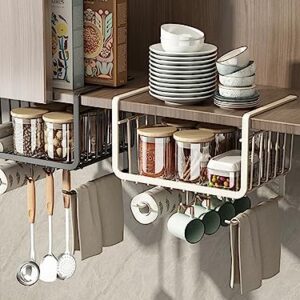 Shelves Organizer Under Sink Organizer Cabinet Hooks Kitchen Shelf Basket Under Cabinet Shelf Storage Basket for Storage Shelves Bathroom Storage Kitchen Organizers(2 Colour 7.3×9.9×10.5in)(black)