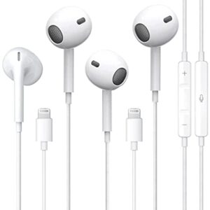 2 pack apple earbuds with lightning connector【apple mfi certified】 wired in-ear stereo noise canceling isolating headphones for iphone 14/13/12/11/se/x/xr/xs/8/7 (built-in microphone&volume control)