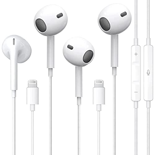 2 Pack Apple Earbuds with Lightning Connector【Apple MFi Certified】 Wired in-Ear Stereo Noise Canceling Isolating Headphones for iPhone 14/13/12/11/SE/X/XR/XS/8/7 (Built-in Microphone&Volume Control)