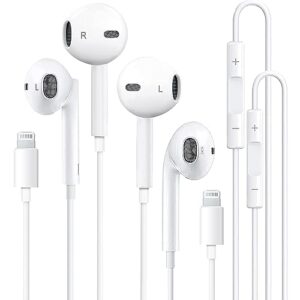 2 pack apple earbuds, iphone headphones wired with lightning connector (built-in microphone & volume control & support call) [mfi certified] for iphone 14/13/12/11/xr/xs/x/8/7/se, support all ios