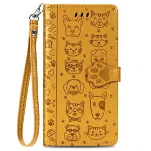 onv wallet case for samsung galaxy note 10 plus - cute animal leather case folio cover with strap card holder anti-shock kickstand magnet flip case for samsung galaxy note 10 plus [mg] -yellow