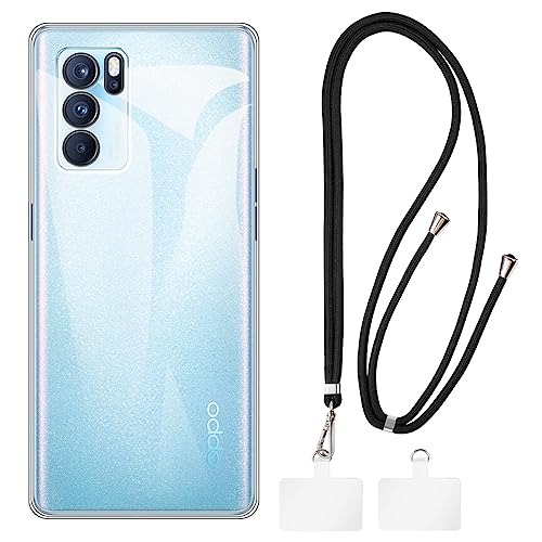 Shantime Oppo Reno 6 Pro 5G Case + Universal Mobile Phone Lanyards, Neck/Crossbody Soft Strap Silicone TPU Cover Bumper Shell for Oppo Reno 6 Pro 5G (6.55”)