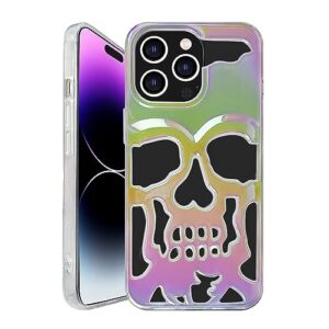 masebor skull skeleton for iphone 14 pro case for women men cool funny gothic hollow halloween phone case for girls boys unique shockproof hollowed designer clear case cover cute plated metal white