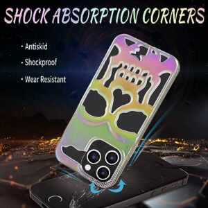 MASEBOR Skull Skeleton for iPhone 14 pro case for Women Men Cool Funny Gothic Hollow Halloween Phone Case for Girls Boys Unique Shockproof Hollowed Designer Clear Case Cover Cute Plated Metal White