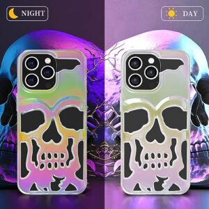 MASEBOR Skull Skeleton for iPhone 14 pro case for Women Men Cool Funny Gothic Hollow Halloween Phone Case for Girls Boys Unique Shockproof Hollowed Designer Clear Case Cover Cute Plated Metal White