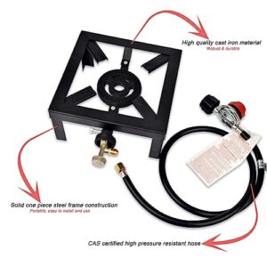 Holwim Portable Single Burner Outdoor Gas Stove Propane Burner Cooker with CSA Certified Adjustable 0-10Psi Regulator & Hose Perfect for Camping, Home Brewing, BBQ, Turkey Fry, Maple Syrup Prep