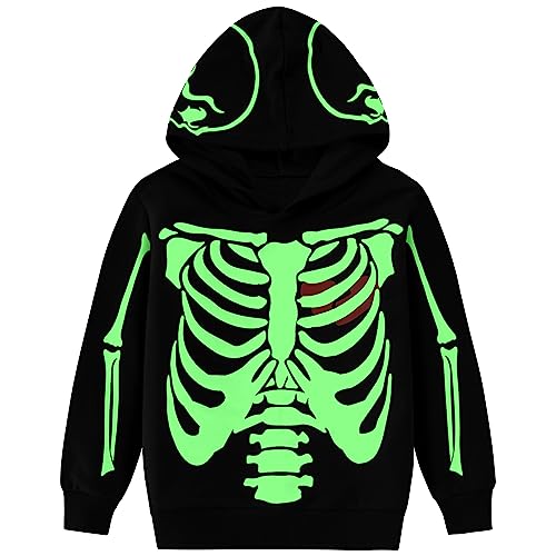 Little Hand Kids Skeleton Hoodie Glow in Dark Halloween Sweatshirt for Boy Pull Over 10-11 Years