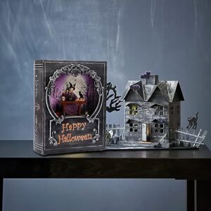 Halloween Decorations Snow Globe, Witch Swirling Glitter Book with Warm White LED, 3 AA Battery Operated & USB Powered, Halloween Holiday Party Gifts and Decorations