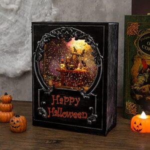 Halloween Decorations Snow Globe, Witch Swirling Glitter Book with Warm White LED, 3 AA Battery Operated & USB Powered, Halloween Holiday Party Gifts and Decorations
