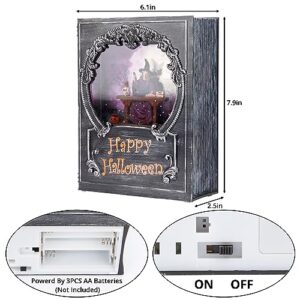 Halloween Decorations Snow Globe, Witch Swirling Glitter Book with Warm White LED, 3 AA Battery Operated & USB Powered, Halloween Holiday Party Gifts and Decorations