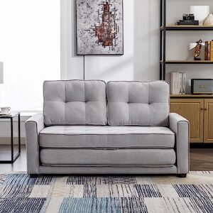 Merax, Gray 59.4" Loveseat Pull-Out Sofa Bed Modern Upholstered Couch with Side Pocket for Living Room