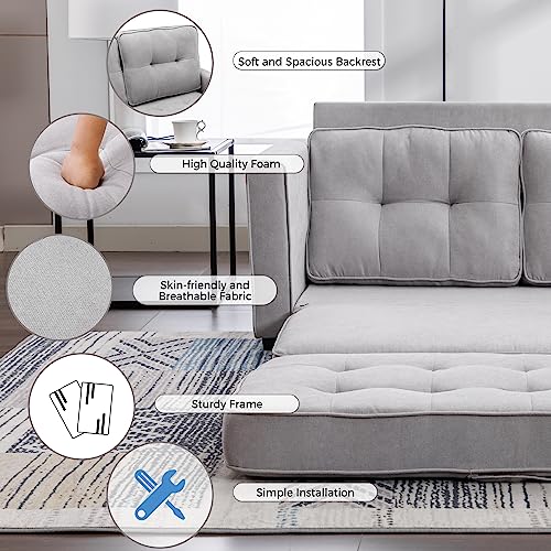 Merax, Gray 59.4" Loveseat Pull-Out Sofa Bed Modern Upholstered Couch with Side Pocket for Living Room