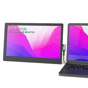 westhod 12" laptop monitor extender, portable monitor for laptop hdmi usb c portable screen extender fhd ips, display travel gaming monitor, external monitor for laptop pc mac phone ps4 xbox switch