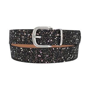werforu women shiny bling sequins pu leather waist belt for jeans dress with silver pin buckle, black, fit waist size 43-47 inches-
