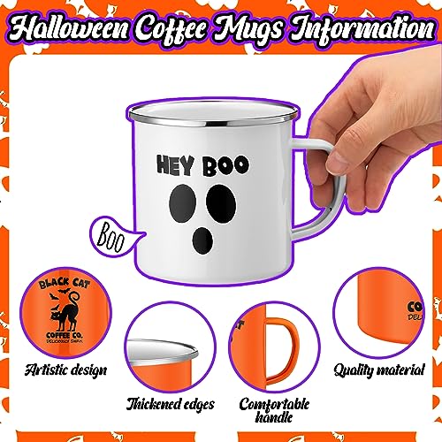 Umigy 6 Pieces Halloween Mugs Trick or Treat Happy Halloween Coffee Mug Cup Horror Ghost Pumpkin 17 oz Enamel Mugs for Home Fall Camping Kitchen Decor