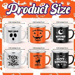 Umigy 6 Pieces Halloween Mugs Trick or Treat Happy Halloween Coffee Mug Cup Horror Ghost Pumpkin 17 oz Enamel Mugs for Home Fall Camping Kitchen Decor