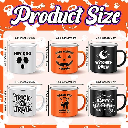 Umigy 6 Pieces Halloween Mugs Trick or Treat Happy Halloween Coffee Mug Cup Horror Ghost Pumpkin 17 oz Enamel Mugs for Home Fall Camping Kitchen Decor