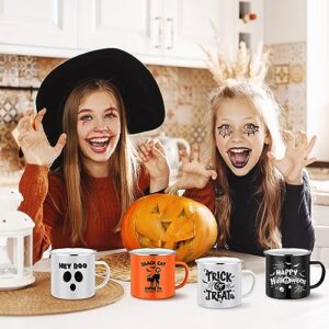 Umigy 6 Pieces Halloween Mugs Trick or Treat Happy Halloween Coffee Mug Cup Horror Ghost Pumpkin 17 oz Enamel Mugs for Home Fall Camping Kitchen Decor