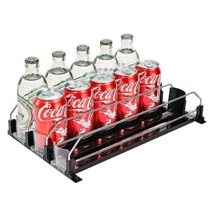 upgrade drink dispenser for fridge, iklestar self-sliding soda can organizer for refrigerator and adjustable width, 12oz to 20oz holds 15+ cans(3 rows, 38 cm)