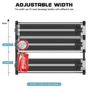 Upgrade Drink Dispenser for Fridge, Iklestar Self-Sliding Soda Can Organizer for Refrigerator and Adjustable Width, 12oz to 20oz holds 15+ Cans(3 Rows, 38 CM)