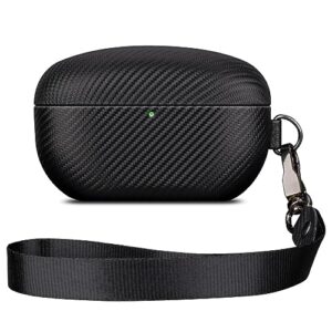 lopie case compatible with wf-1000xm5, carbon fiber style vegan leather case designed for sony earbuds wf1000xm5 case cover (2023), protective cover with lanyard for women/men- black