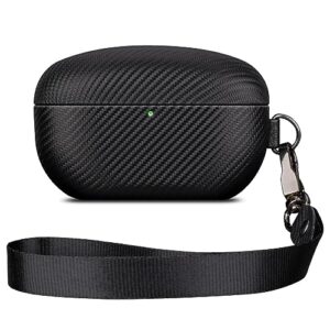 LOPIE Case Compatible with WF-1000XM5, Carbon Fiber Style Vegan Leather Case Designed for Sony Earbuds WF1000XM5 Case Cover (2023), Protective Cover with Lanyard for Women/Men- Black