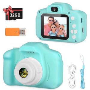 zeacool kids camera,hd digital video camera,childrens toys for 3 4 5 6 7 8 9 year old boys/girls,selfie camera for kids,christmas birthday gifts with 32gb sd card (green)