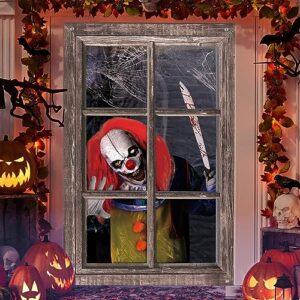waenerec halloween window decorations scary spooky clown window backdrop poster for window door wall coverings halloween decor supplies