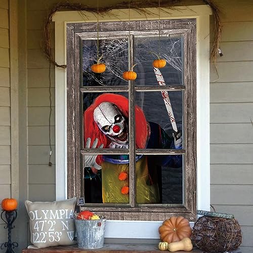 Waenerec Halloween Window Decorations Scary Spooky Clown Window Backdrop Poster for Window Door Wall Coverings Halloween Decor Supplies