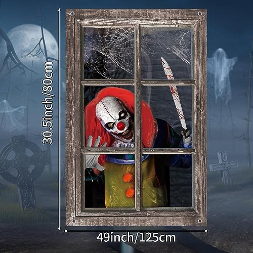 Waenerec Halloween Window Decorations Scary Spooky Clown Window Backdrop Poster for Window Door Wall Coverings Halloween Decor Supplies