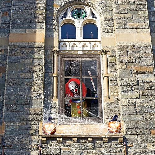 Waenerec Halloween Window Decorations Scary Spooky Clown Window Backdrop Poster for Window Door Wall Coverings Halloween Decor Supplies