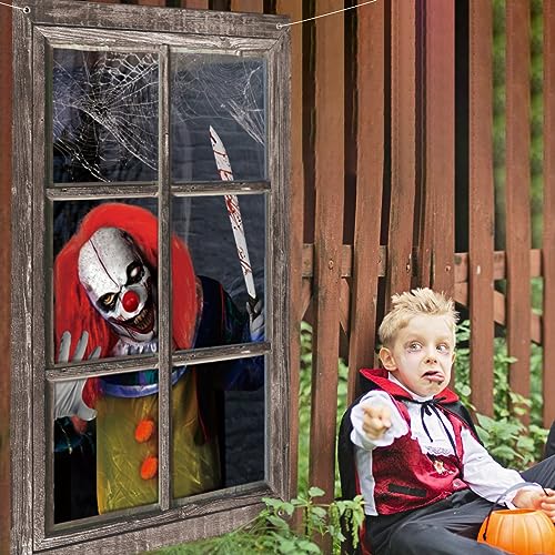 Waenerec Halloween Window Decorations Scary Spooky Clown Window Backdrop Poster for Window Door Wall Coverings Halloween Decor Supplies