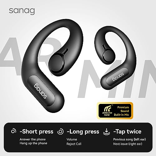 Sanag Open Ear Headphones, Wireless Earbuds with 48H Playtime, Bionic Cocnlea Design, Stable & Fit, Headset with Built-in Mic,Touch Control for Sport, Workouts, Running, Outdoor Safety