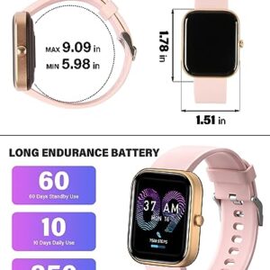 Vikie Smart Watch, Call Function, 2.0" Screen, IP67 Waterproof Smartwatch for iPhone & Android Phones with Bluetooth, Voice Assistant, Heart Rate/Blood Oxygen Monitor Fit Tracker for Women Men (Pink)