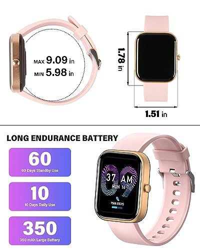 Vikie Smart Watch, Call Function, 2.0" Screen, IP67 Waterproof Smartwatch for iPhone & Android Phones with Bluetooth, Voice Assistant, Heart Rate/Blood Oxygen Monitor Fit Tracker for Women Men (Pink)
