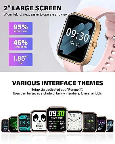 Vikie Smart Watch, Call Function, 2.0" Screen, IP67 Waterproof Smartwatch for iPhone & Android Phones with Bluetooth, Voice Assistant, Heart Rate/Blood Oxygen Monitor Fit Tracker for Women Men (Pink)