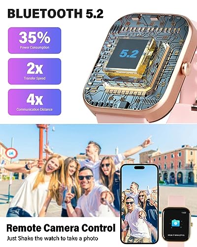 Vikie Smart Watch, Call Function, 2.0" Screen, IP67 Waterproof Smartwatch for iPhone & Android Phones with Bluetooth, Voice Assistant, Heart Rate/Blood Oxygen Monitor Fit Tracker for Women Men (Pink)