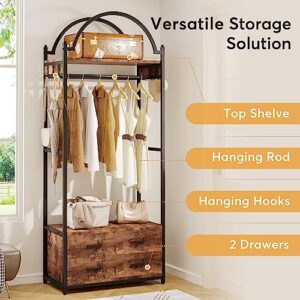 Tribesigns Stylish and Versatile Clothes Rack with Shelves Drawers and Hooks, Modern Closet Organizer, Durable Garment Wardrobe Storage Shelving with Hanging Rod (Rustic Brown)