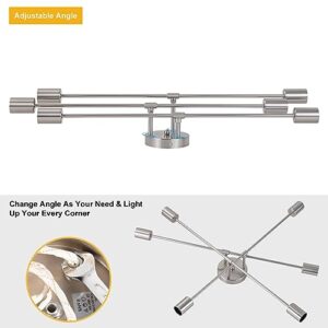 BrkNit 6-Light Modern Sputnik Chandeliers, Silver Mid Century Semi Flush Mount Ceiling Light Fixtures with E26 Base, Industrial Vintage Kitchen Farmhouse Light for Dining Room Bedroom Living Room