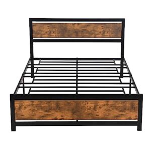 GERDIOEB Twin Size Wood Platform Bed Frame with Headboard, Classic Platform Bed with Footboard/Strong Wood Slat/Under Storage Space for Bedroom Girls, No Box Spring Needed (Black, Queen)