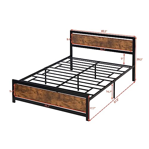 GERDIOEB Twin Size Wood Platform Bed Frame with Headboard, Classic Platform Bed with Footboard/Strong Wood Slat/Under Storage Space for Bedroom Girls, No Box Spring Needed (Black, Queen)