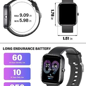 Vikie Smart Watch, Call Function, 2.0" Screen, IP67 Waterproof Smartwatch for iPhone & Android Phones with Bluetooth, Voice Assistant, Heart Rate/Blood Oxygen Monitor Fit Tracker for Women Men (Black)