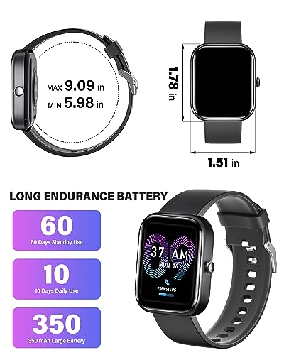 Vikie Smart Watch, Call Function, 2.0" Screen, IP67 Waterproof Smartwatch for iPhone & Android Phones with Bluetooth, Voice Assistant, Heart Rate/Blood Oxygen Monitor Fit Tracker for Women Men (Black)