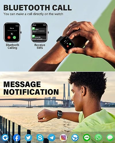 Vikie Smart Watch, Call Function, 2.0" Screen, IP67 Waterproof Smartwatch for iPhone & Android Phones with Bluetooth, Voice Assistant, Heart Rate/Blood Oxygen Monitor Fit Tracker for Women Men (Black)