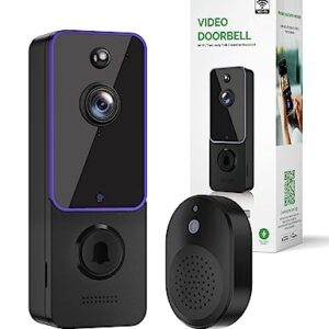 SJCODE Smart Video Doorbell Included Ring Chime, Security Camera Wireless, Battery Powered, Wide-Angle Lens, 2 Way Audio, Night Vision, Human Detection, for Indoor/Outdoor Surveillance