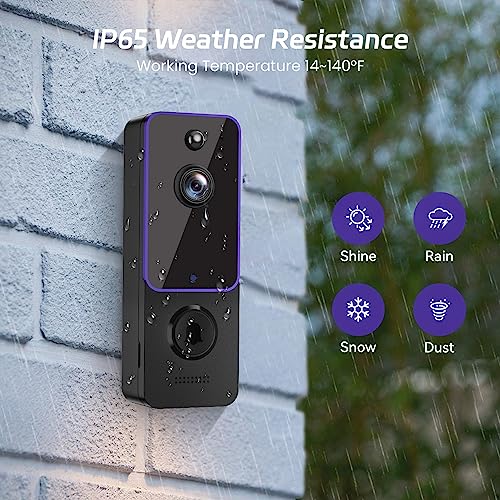 SJCODE Smart Video Doorbell Included Ring Chime, Security Camera Wireless, Battery Powered, Wide-Angle Lens, 2 Way Audio, Night Vision, Human Detection, for Indoor/Outdoor Surveillance