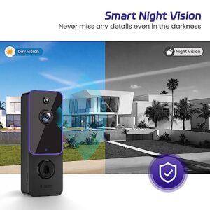 SJCODE Smart Video Doorbell Included Ring Chime, Security Camera Wireless, Battery Powered, Wide-Angle Lens, 2 Way Audio, Night Vision, Human Detection, for Indoor/Outdoor Surveillance